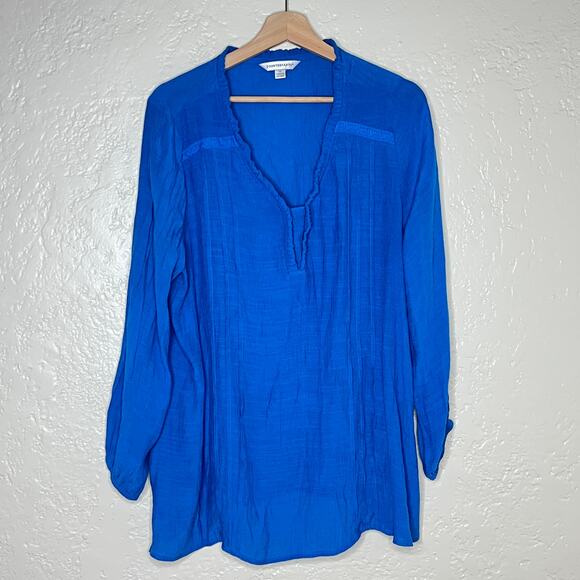Counterparts Tops - Counterparts Ruffle V Neck Blouse Romantic Career Women Blue 1X